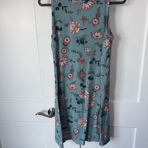 LOFT Teal and Coral Floral Midi Dress